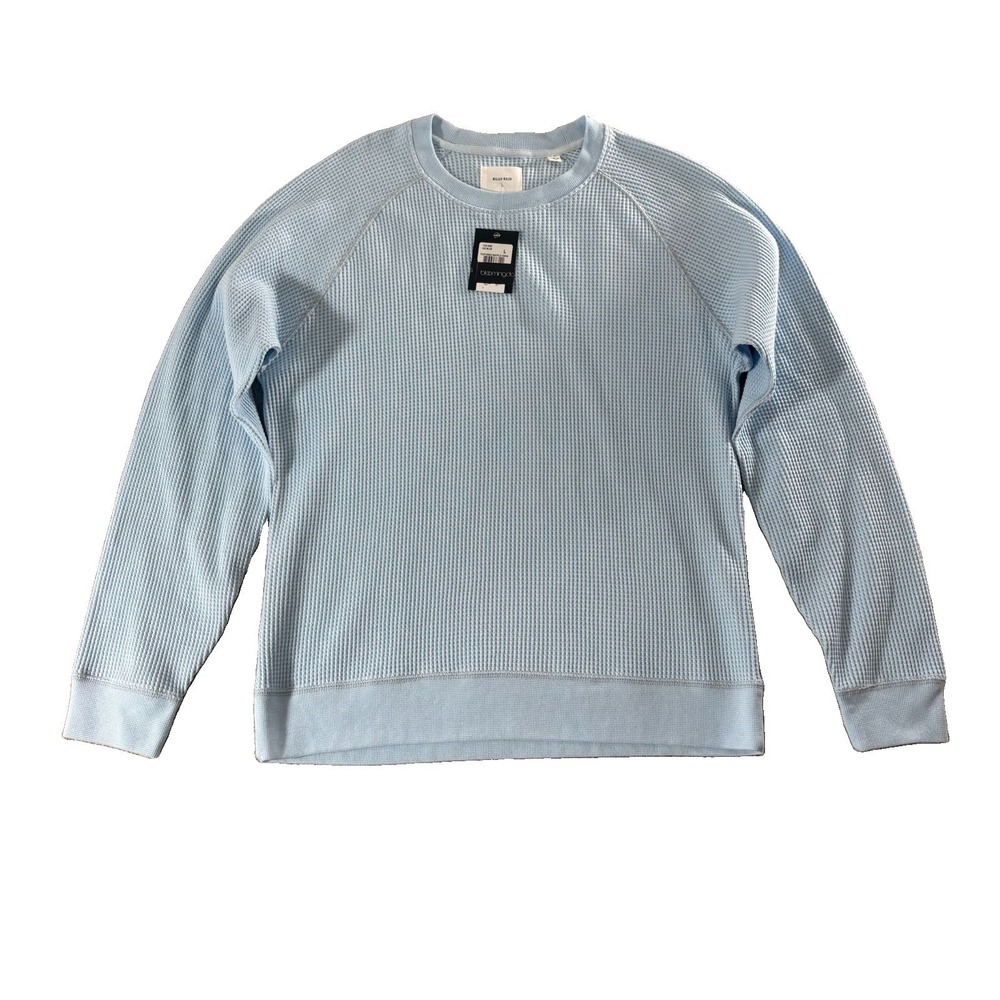 Billy Reid Mens Large Blue Waffle Knit Crewneck Thermal Sweatshirt Cotton NWT